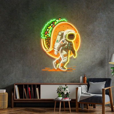 Astronaut Carrying Tacos Led Neon Acrylic Artwork - Neonzastudio