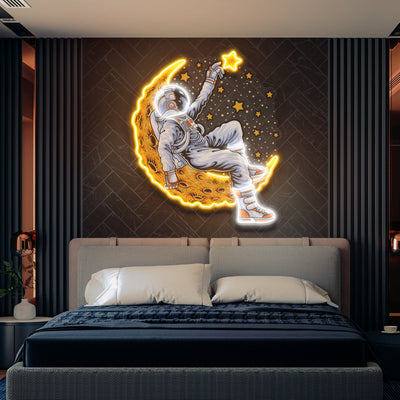 Astronaut Lying On The Moon Artwork Led Neon Sign Light - Neonzastudio