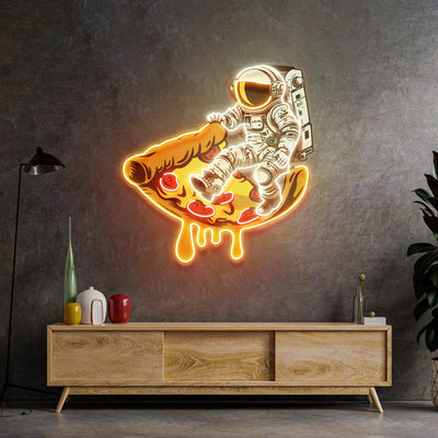 Astronaut on Pizza Mat Led Neon Acrylic Artwork - Neonzastudio