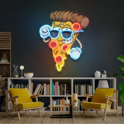 Cute Slice Of Cartoon Pizza Artwork Led Neon Sign Light - Neonzastudio