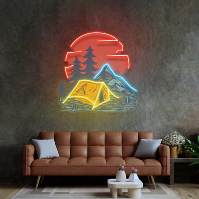 Camping Under Red Moon LED Neon Sign Light Pop Art - Neonzastudio