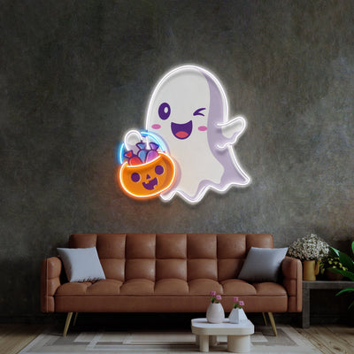 Cute Ghostface Giving Treats LED Neon Sign Light Pop Art - Neonzastudio