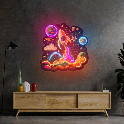 Rocket Launching Into Galaxy LED Neon Sign Light Pop Art - Neonzastudio