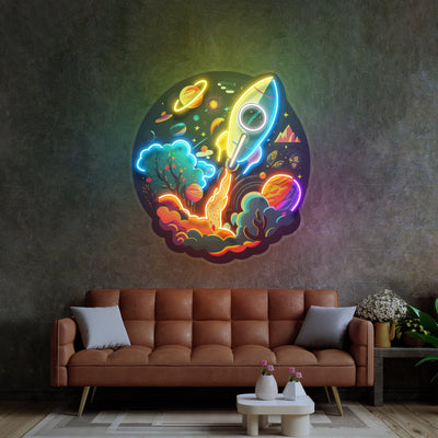 Rocket Launching Universe LED Neon Sign Light Pop Art - Neonzastudio