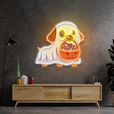 Ghost Dog With Pumpkin LED Neon Sign Light Pop Art - Neonzastudio